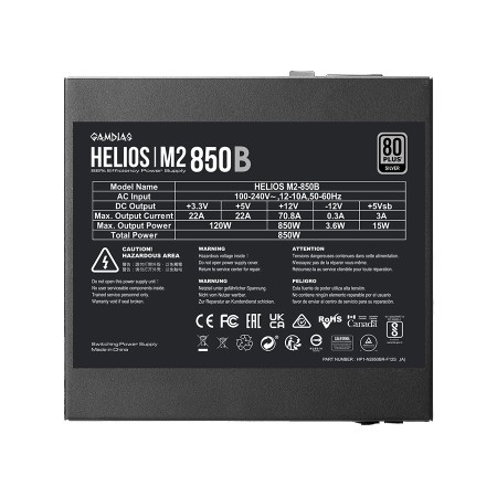 مزود طاقة GAMDIAS HELIOS M2 850B, قدرة 850 واط, شهادة كفاءة 80 Plus Silver, دعم معيار ATX 3.1, تصميم كابلات غير قابلة للفصل Non-Modular - أسود مزود طاقة GAMDIAS HELIOS M2 850B, قدرة 850 واط, شهادة كفاءة 80 Plus Silver, دعم معيار ATX 3.1, تصميم كابلات غير قابلة للفصل Non-Modular - أسود